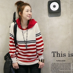 Amanda49 Stylish and Slim Stripes Long Sleeves Wool Blended Blouse For Women