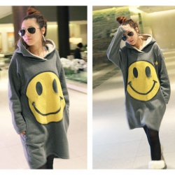 Amanda49 Fashionable Cartoon Smile Face Patterns Long Sleeves Cotton Blouse For Women