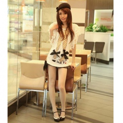Amanda49 Funny Round Neckline Longleg High Heel Shoes Patterns Bowknot Embellished Frills Transparent Sleeves For Women