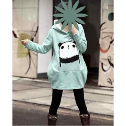 Amanda49 New Arrival Korean Style Loose Long Pattern Hooded Fleeces