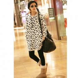 Amanda49 Hot Sale Leopard Round Collar and Long Sleeves Blouse For Female