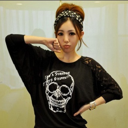 Amanda49 Fashion Style Black Lace Splicing and Batwing Sleeves Blouse