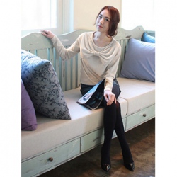 Amanda49 Sweety Round Bowknot Embellished Collar Apricot Sleeves Knitting Blouse For Women