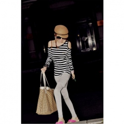 Amanda49 Sexy and Charming Special Collar Off-Shoulder Stripes Long Sleeves Blouse For Women