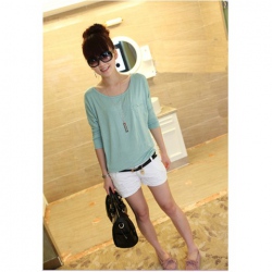 Amanda49 New Arrival Simple Design Round Neckline Three Quarter Sleeve Blouse