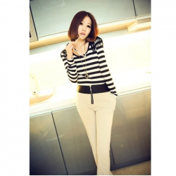 Amanda49 Stylish and Slim Tassel Embellished Shoulder Cotton + Net Yarn Short Sleeve Blouse