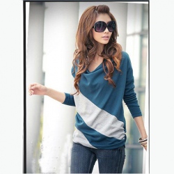 Amanda49 Elegant and Comfortable Diagonal Stripes Long Sleeves T-Shirt For Women