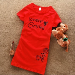 Amanda49 Sexy and Cute Round Neckline Puff Sleeves Letter Printed Cotton T-Shirt For Women