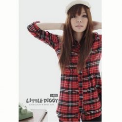 Amanda49 Hot Sale Free Size Long Sleeve Plaid Shirt