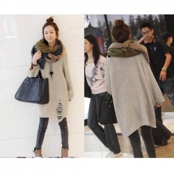 Amanda49 Korea Fashion Ripped Hem Design Long Bodkin Sweater