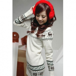 Amanda49 Lovely and Slim Deer Patterns Long Sleeve Sweater