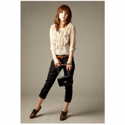 Amanda49 Sweat Flower Crochet Decoration Soft Chiffon Blouse Apricot