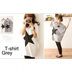 Amanda49 Simple Loose Style Printed Five-pointed Star Grey Short Sleeves Blouse--Women's Blouses