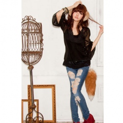 Amanda49 Crochet Trim Design With a Little Touguang Within Your Own Ride Blouse For Women (Black)