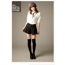 Amanda49 High Collar Gathered Chiffon White Half Sleeves Blouse--Women's Blouses