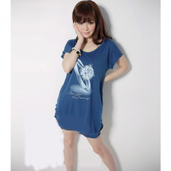 Amanda49 Blue Round Neckline Cotton Women's Short Sleeve T-Shirt