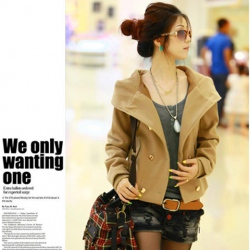 Amanda49 Fashionable and Elegant Double-Breasted Long Sleeves Worsted Coat For Women