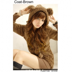Amanda49 Specially Hat Collar Design High Elastic Brown Woolen Long Coat--Women's Coats