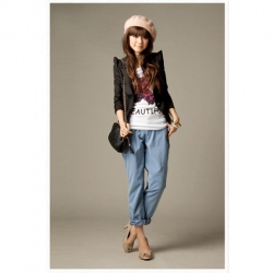 Amanda49 Fashionable L Size Black Cotton Long Sleeves Coat--Women's Coats
