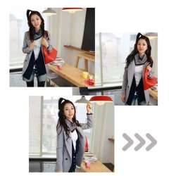 Amanda49 Cuffs Button Design Light Gray NC Fabric Long Sleeves Coat--Women's Coats