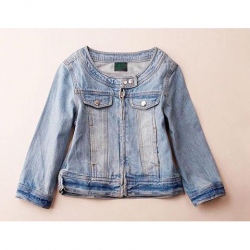 Amanda49 Fashionable Round Neckline Long Sleeves Short Jeans Jacket For Women