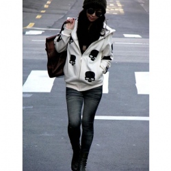 Amanda49 Fashionable and Casual Crossbones Printed Long Sleeves Coat For Women