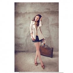 Amanda49 British Style Lapel Double-Breasted Frills Long Sleeves Cotton Coat For Women
