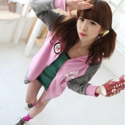 Amanda49 Sports School Style Baseball Patterns Zipper Long Sleeves Fleeces Coat For Women