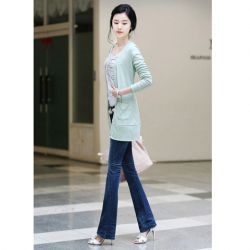 Amanda49 Simple and Slim Mix Match Single-Breasted Long Coat For Women