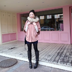 Amanda49 Charming Shearling Bat-Wing Sleeves Diagonal Pocket Hood Coat For Women