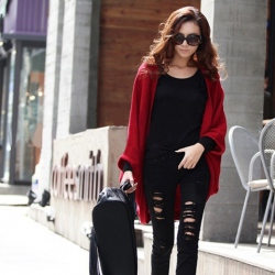 Amanda49 Simple and Elegant Bat-Wing Sleeves Blended Cashmere Shawl For Women