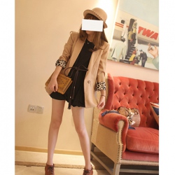 Amanda49 Fashion Style Turndown Collar Leopard Cuff Camel Suit (Middle Style)