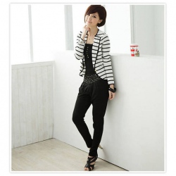 Amanda49 New Navy Style Turndown Collar and Stripe Short Coat For Female