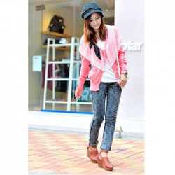 Amanda49 Charming Deep V-Neck Lace Layered Bowknot Embellished Puff Pocket Long Sleeves Coat For Women