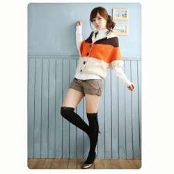 Amanda49 Popular Stripes Bat-Wing Quarter Sleeves Cotton Coat For Women