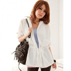 Amanda49 Practical Sun-Protective Deep V-Neck Lace-Up Hood Coat For Women