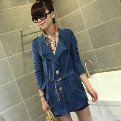Amanda49 Noble and Decent Medium style Elastic Waist Tailored Collar Long Sleeve Coat With Belt