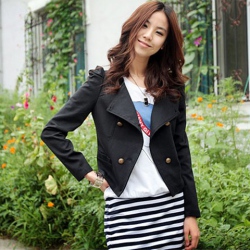 Amanda49 Elegant Lapel Double-Breasted Long Puff Sleeves Cotton Coat For Women