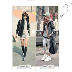 Amanda49 Korea Fashion Double-Zipper Design Long Sleeve Coat