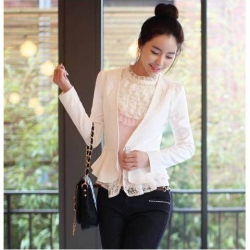 Amanda49 Elegant and Slim Deep V-Neck Lace Hem Long Sleeves Coat For Women