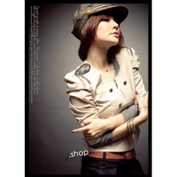 Amanda49 Cotton Round Neckline Apricot Half Sleeve Coat--Women's Coats