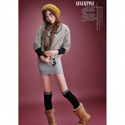 Amanda49 Printed Patterns Design Round Neckline Cotton Long Sleeves Coat--Women's Coats