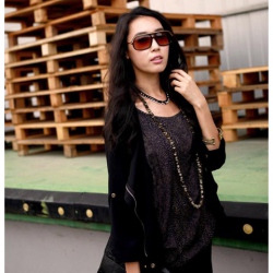 Amanda49 Fashion Ladies Black Cotton Collarless Short Coat--Women's Coats