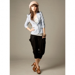Amanda49 Fashionable L Size Blue Cotton Long Sleeves Coat--Women's Coats