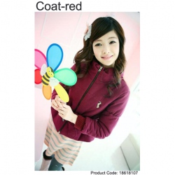 Amanda49 Delicate and Beautiful Red Cotton Long Sleeves Coat With Belt--Women's Coats