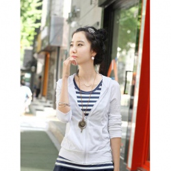 Amanda49 Cotton Zipper Designed White Long Sleeves Coat--Women's Coats
