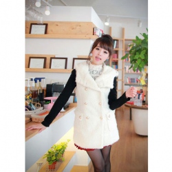Amanda49 Double Row Button Designed Milk White Perle Turndown Collar Coat