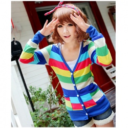 Amanda49 Charming Mix Match Deep V-Neck Chromatic Colour Grid Single-Breasted Long Sleeves Coat For Women