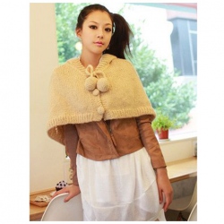 Amanda49 Super Cute and Charming Lapel Apricot Wool Ball Pendant Single-Breasted Acrylic Cloak For Women