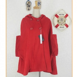 Amanda49 Lovely Double-Breasted Cloak Style Red Quarter Sleeves Fleeces Coat For Women
